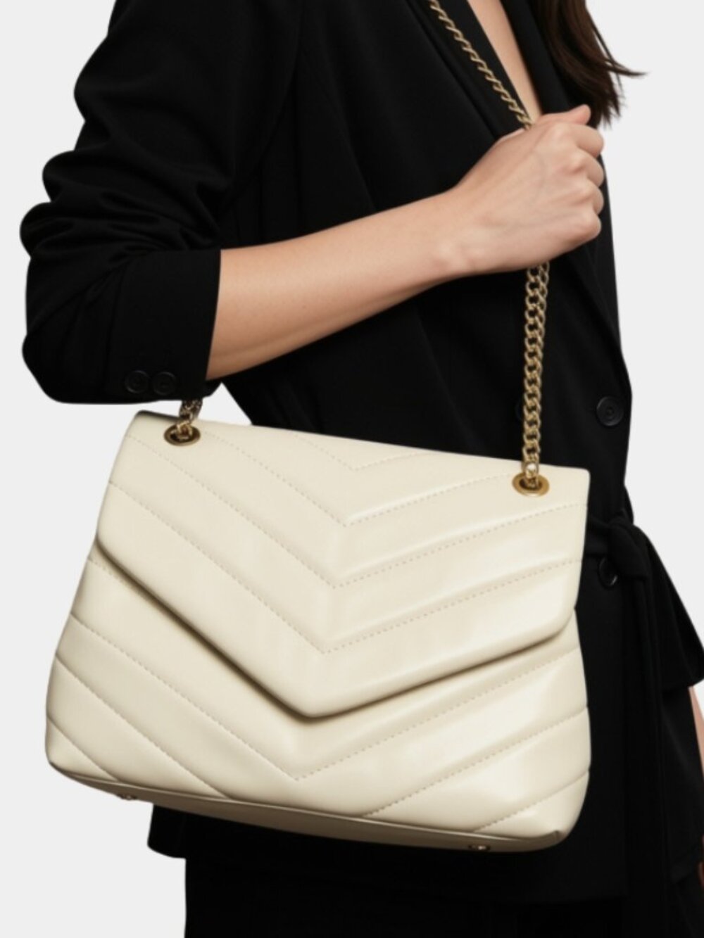 White Quilted Chevron Flap Bag Gold Chain Strap NWOT